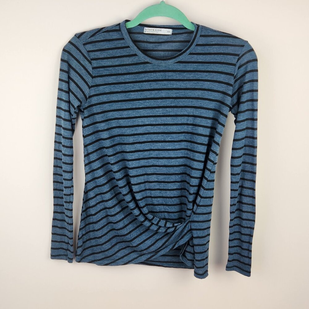 Stateside Soft Stretchy Striped Twist Hem Long Sleeve Tee sz XS